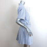 Prada Logo-Embroidered Striped Shirt & Pleated Skirt Set Blue/White Size 44
