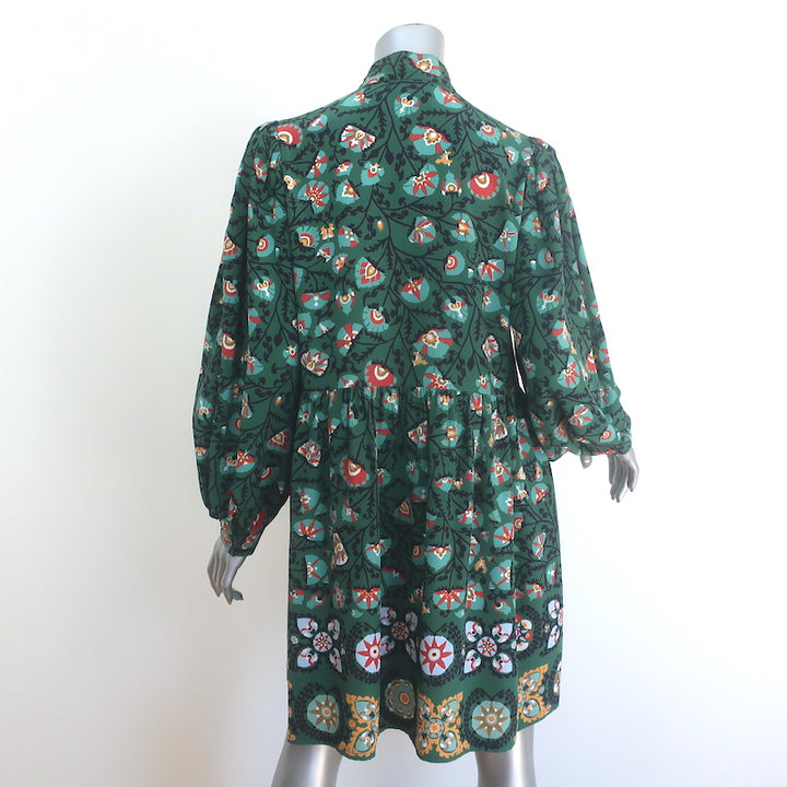 La DoubleJ Shorty Long Sleeve Mini Dress Green Floral Print Silk Size Small