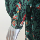 La DoubleJ Shorty Long Sleeve Mini Dress Green Floral Print Silk Size Small
