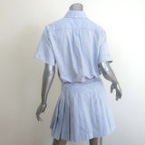 Prada Logo-Embroidered Striped Shirt & Pleated Skirt Set Blue/White Size 44