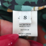 La DoubleJ Shorty Long Sleeve Mini Dress Green Floral Print Silk Size Small