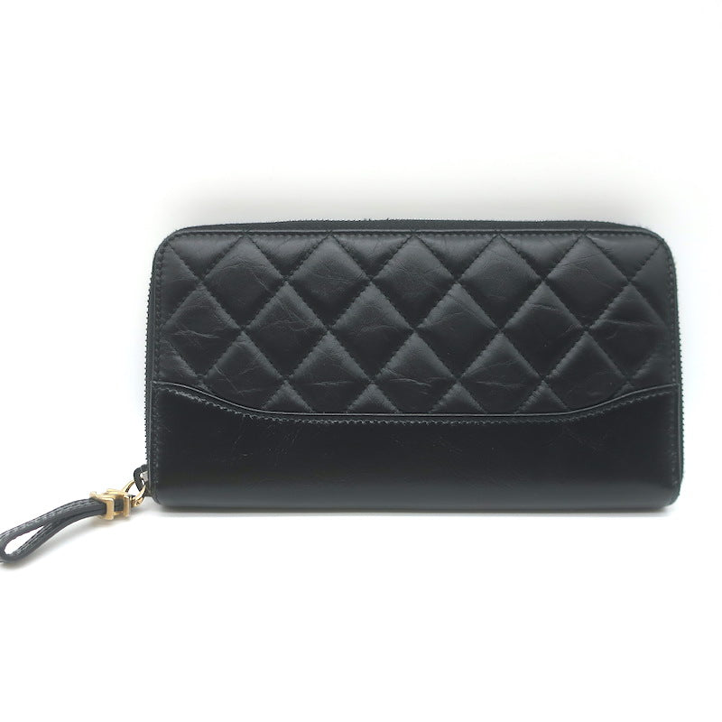 Chanel Gabrielle Long Zip Around Wallet Black Quilted Leather