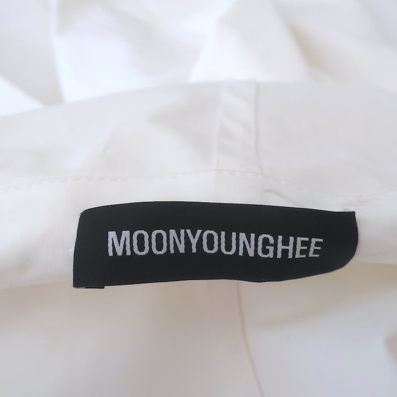 Moon Young Hee Tie-Front Hooded Coat White Draped Cotton Size 38