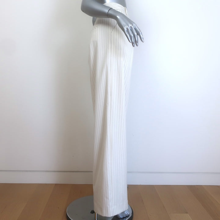 Veronica Beard Heyser Pinstripe Pants Ecru Stretch Suiting Size 6 NEW