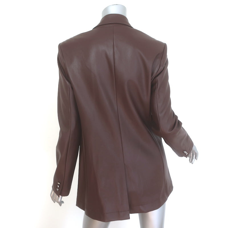 Staud Madden Vegan Leather Blazer Dark Brown Size Small One-Button Jacket