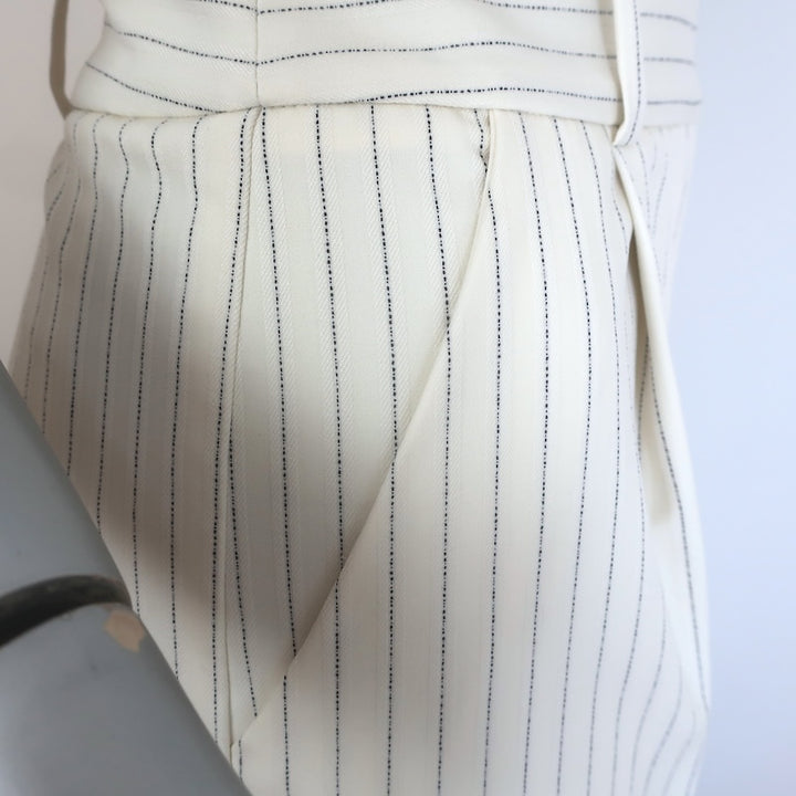 Veronica Beard Heyser Pinstripe Pants Ecru Stretch Suiting Size 6 NEW