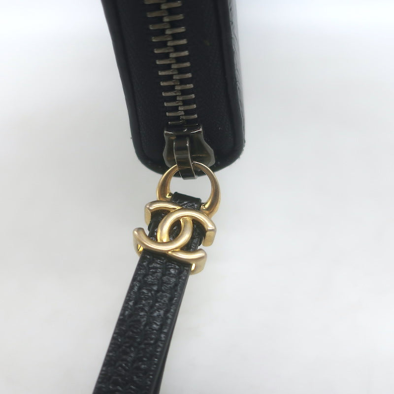 Chanel Gabrielle Long Zip Around Wallet Black Quilted Leather