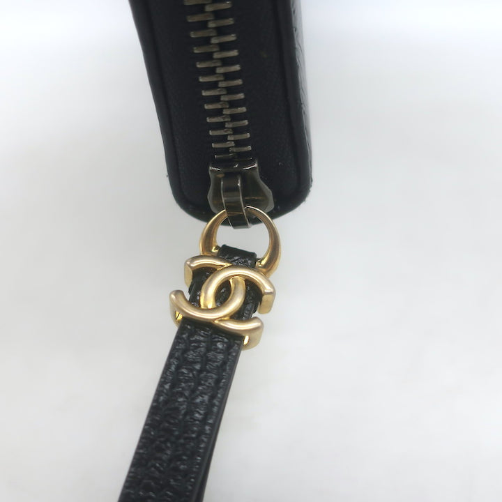 Chanel Gabrielle Long Zip Around Wallet Black Quilted Leather