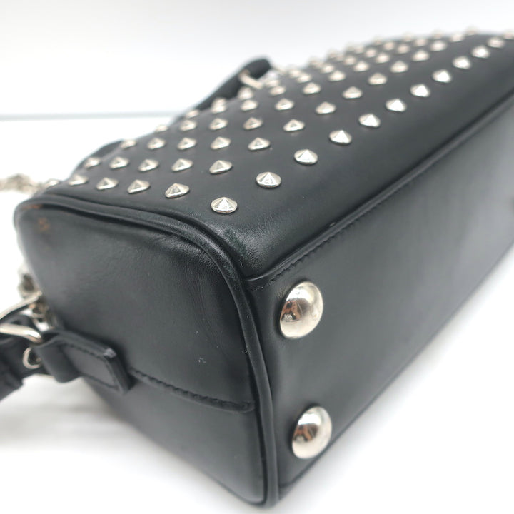 Saint Laurent Toy Duffle Black Studded Leather Chain Strap Crossbody Bag