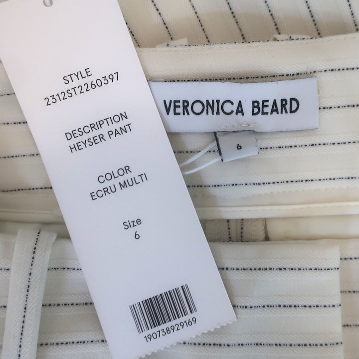Veronica Beard Heyser Pinstripe Pants Ecru Stretch Suiting Size 6 NEW