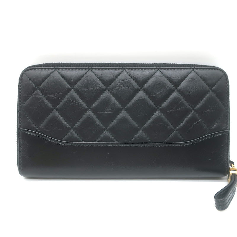 Chanel Gabrielle Long Zip Around Wallet Black Quilted Leather