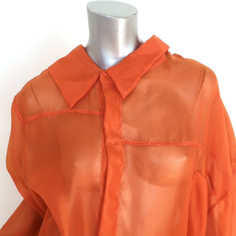 Moon Young Hee Asymmetric Midi Shirtdress Orange Silk Organza Size 38