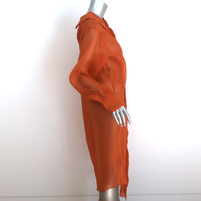 Moon Young Hee Asymmetric Midi Shirtdress Orange Silk Organza Size 38