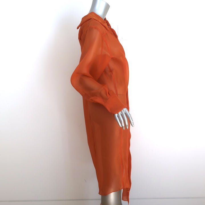 Moon Young Hee Asymmetric Midi Shirtdress Orange Silk Organza Size 38