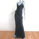 Nili Lotan Cami Gown Black Silk Satin Size Medium V-Neck Maxi Dress