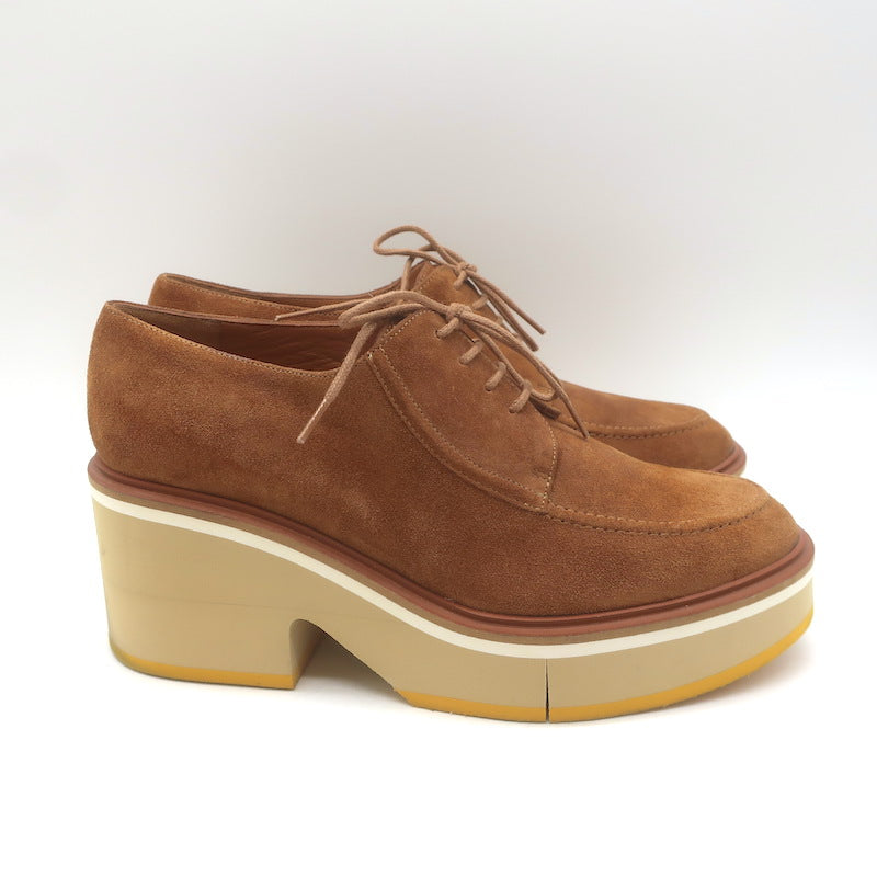 Robert Clergerie Anja Suede Platform Derby Shoes Caramel Suede Size 39