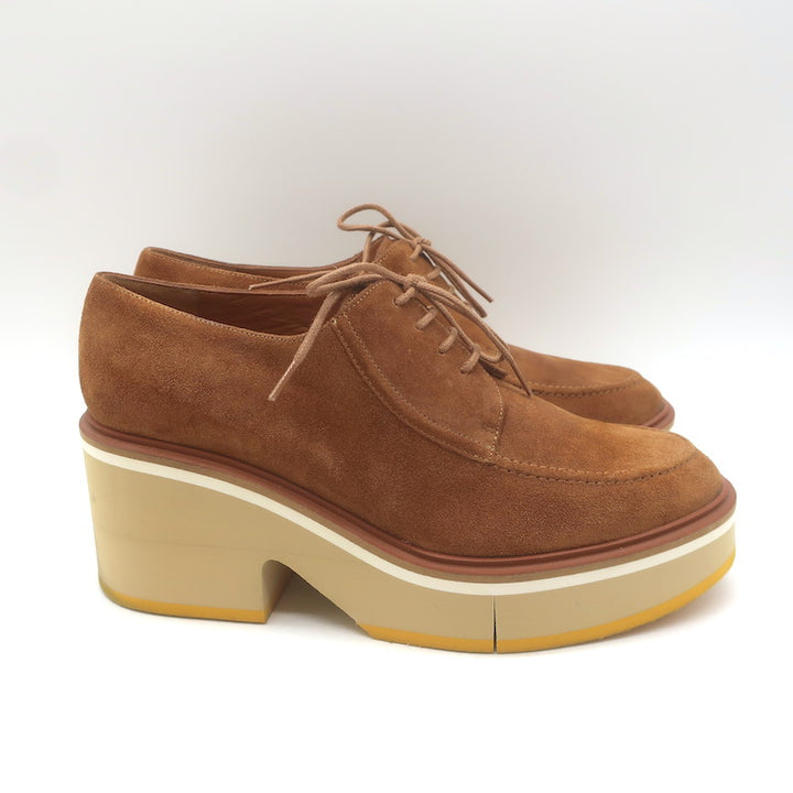 Robert Clergerie Anja Suede Platform Derby Shoes Caramel Suede Size 39