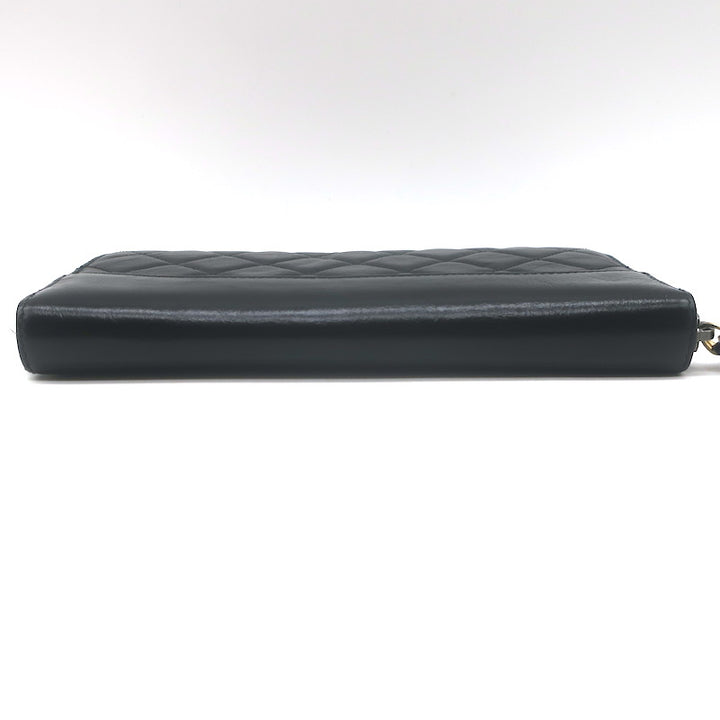 Chanel Gabrielle Long Zip Around Wallet Black Quilted Leather