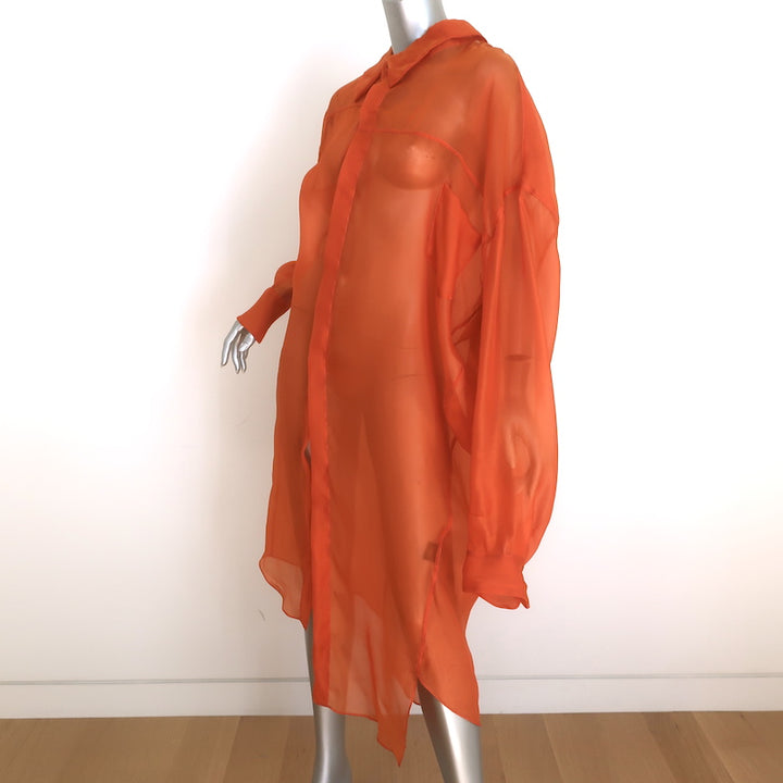 Moon Young Hee Asymmetric Midi Shirtdress Orange Silk Organza Size 38