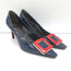 Roger Vivier Buckle Pumps Navy & Red Leather Size 38.5 Pointed Toe Heels NEW