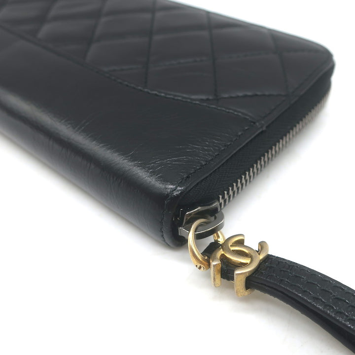 Chanel Gabrielle Long Zip Around Wallet Black Quilted Leather