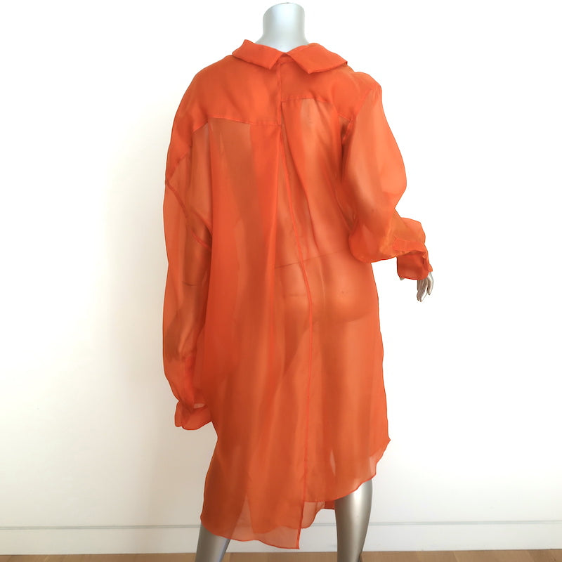 Moon Young Hee Asymmetric Midi Shirtdress Orange Silk Organza Size 38