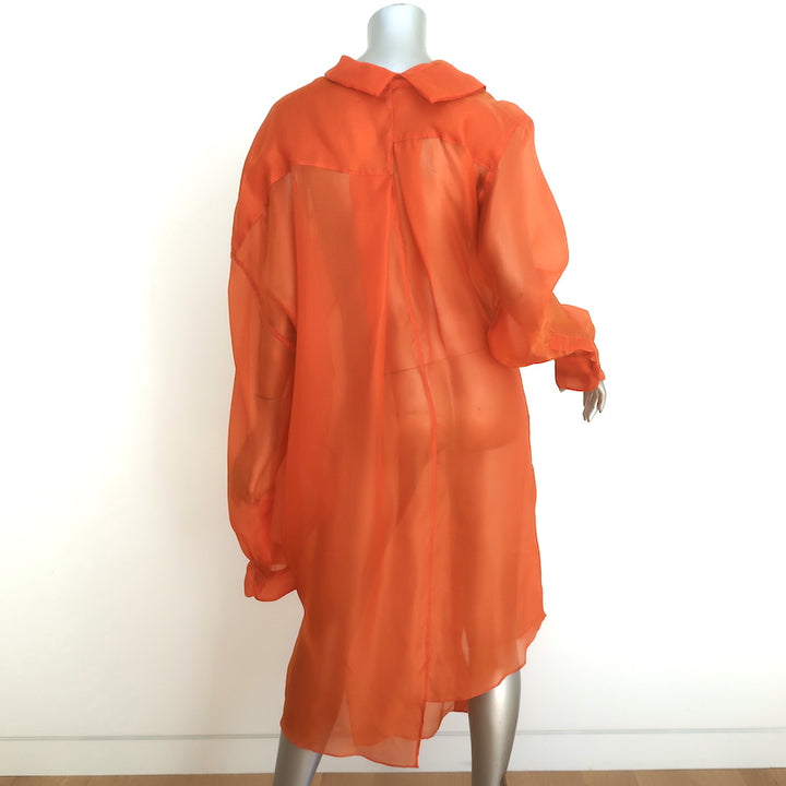 Moon Young Hee Asymmetric Midi Shirtdress Orange Silk Organza Size 38