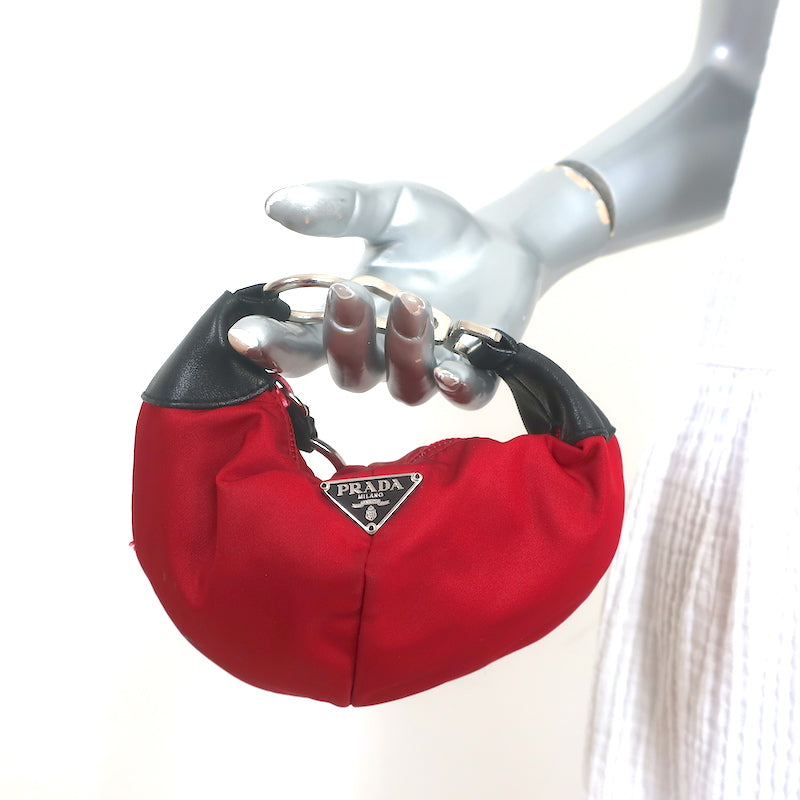 Prada Micro Mini Hobo Bag Red Nylon Keychain Pouch
