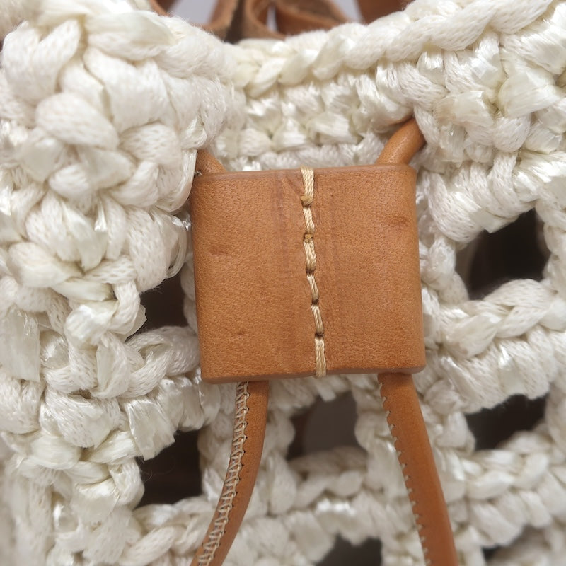 Forte_Forte Small Bucket Bag Crocheted Raffia &amp; Tan Leather Crossbody NEW