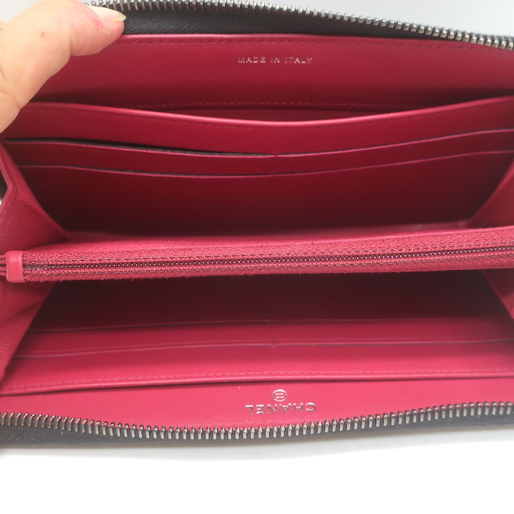 Chanel Gabrielle Long Zip Around Wallet Black Quilted Leather