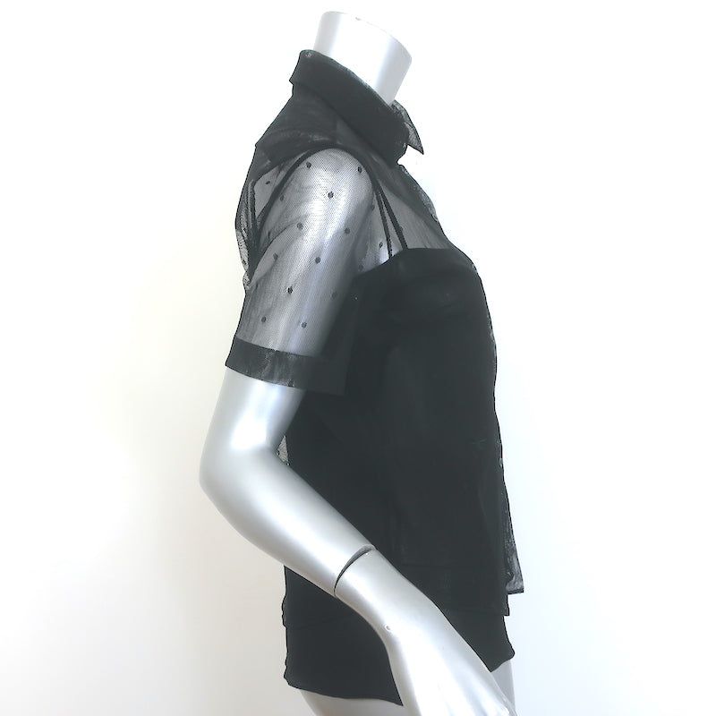Christian Dior Swiss Dot Tulle Blouse Black Size US 2 Short Sleeve Shirt