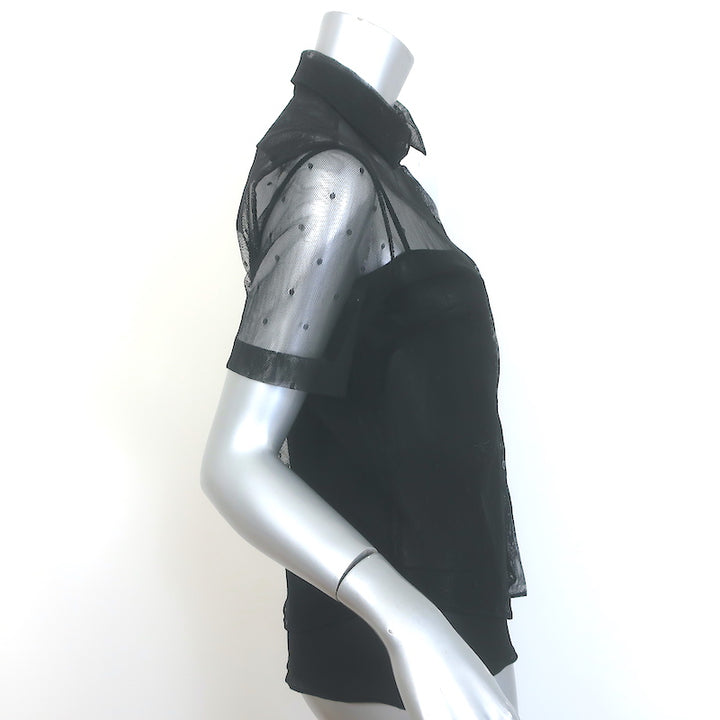Christian Dior Swiss Dot Tulle Blouse Black Size US 2 Short Sleeve Shirt