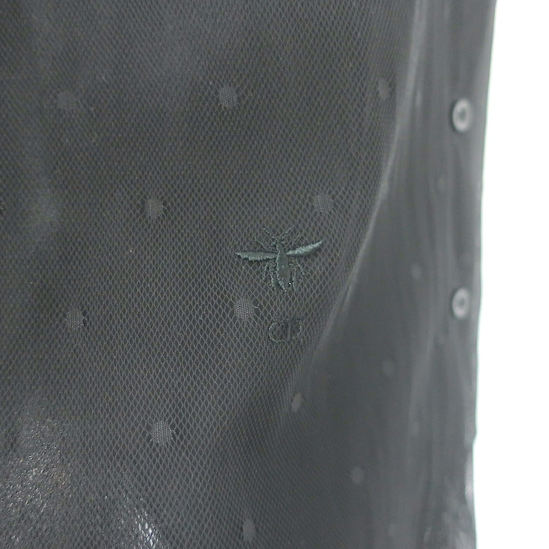 Christian Dior Swiss Dot Tulle Blouse Black Size US 2 Short Sleeve Shirt