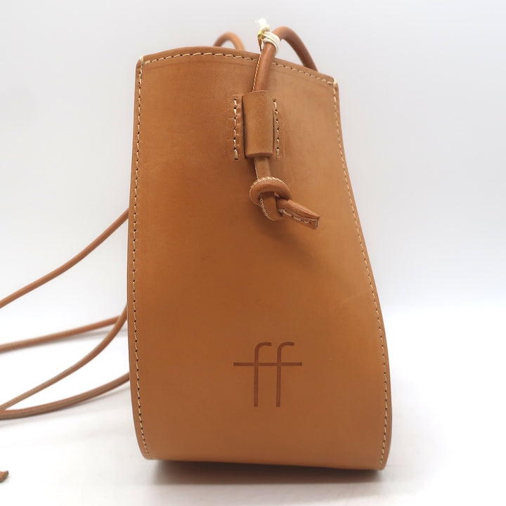 Forte_Forte Small Bucket Bag Crocheted Raffia &amp; Tan Leather Crossbody NEW