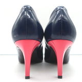 Roger Vivier Buckle Pumps Navy & Red Leather Size 38.5 Pointed Toe Heels NEW