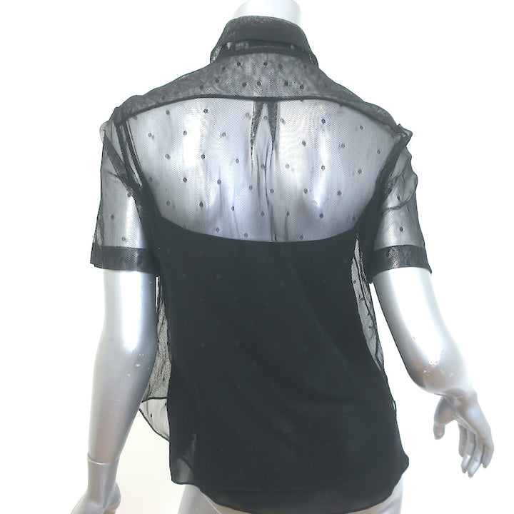 Christian Dior Swiss Dot Tulle Blouse Black Size US 2 Short Sleeve Shirt