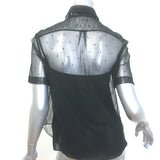 Christian Dior Swiss Dot Tulle Blouse Black Size US 2 Short Sleeve Shirt