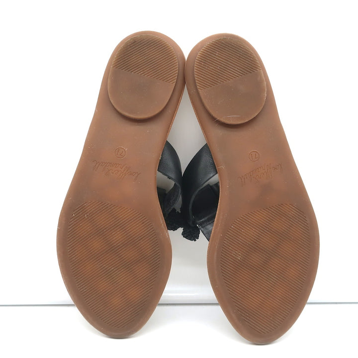 Loeffler Randall Pom Pom Thong Sandals Sosie Black Leather Size 7.5