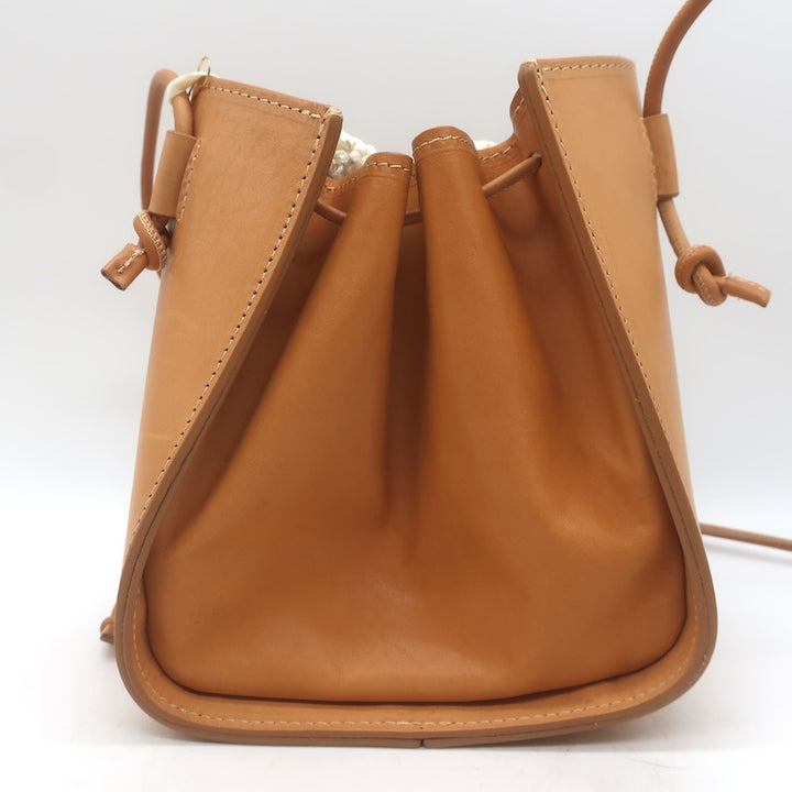 Forte_Forte Small Bucket Bag Crocheted Raffia &amp; Tan Leather Crossbody NEW