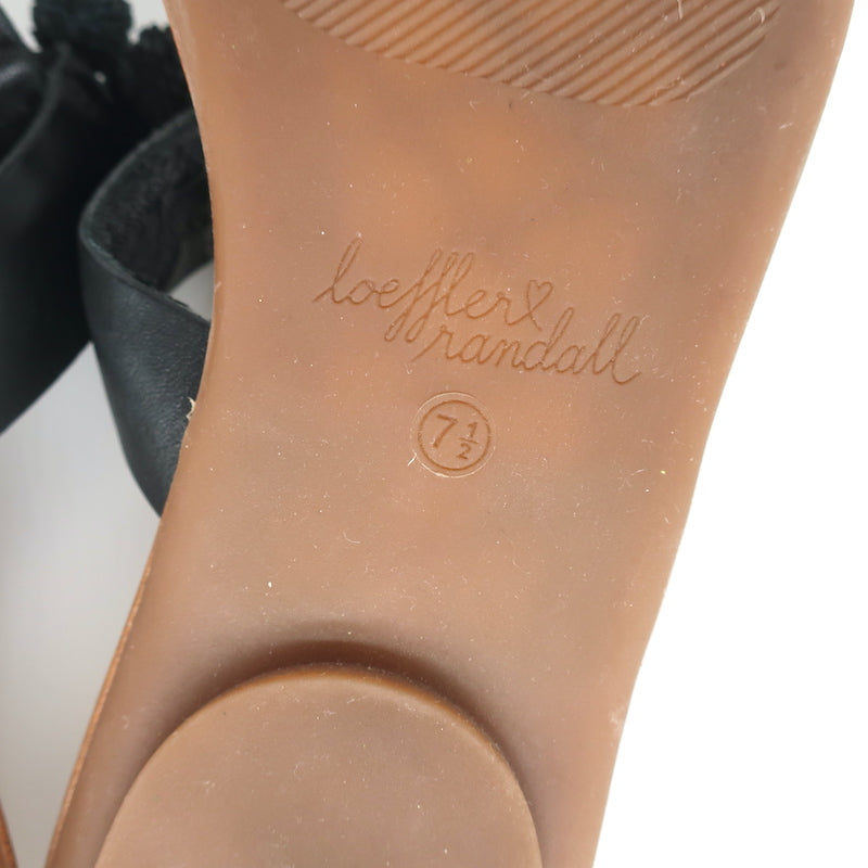 Loeffler Randall Pom Pom Thong Sandals Sosie Black Leather Size 7.5