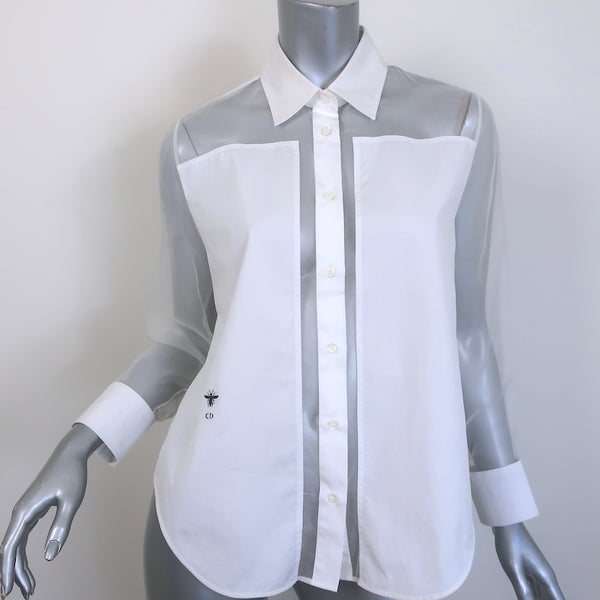 【Christian Dior】 sheer highneck blouse Christian Dior sheer blouse with plastron. Black Polyamide