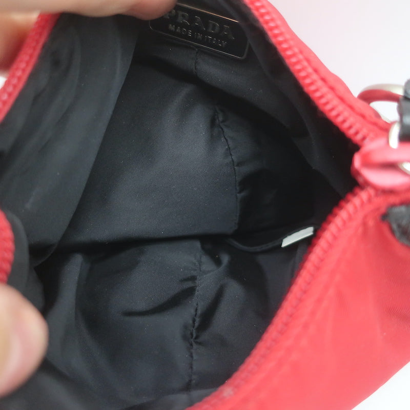 Prada Micro Mini Hobo Bag Red Nylon Keychain Pouch