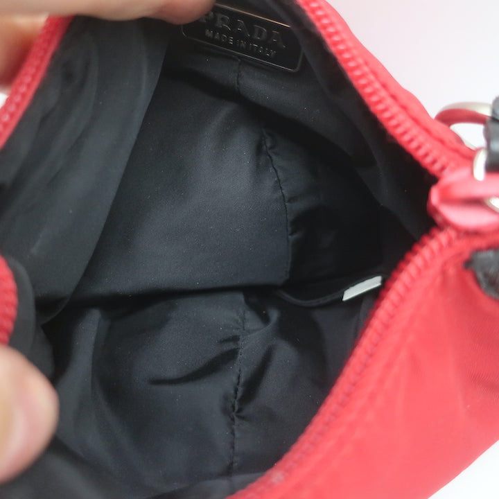 Prada Micro Mini Hobo Bag Red Nylon Keychain Pouch