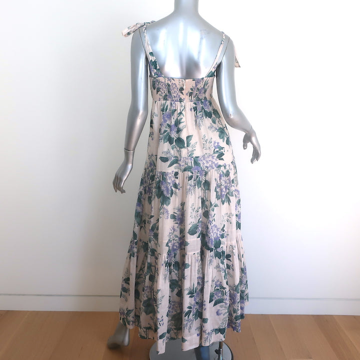 Zimmermann Cassia Tie-Strap Maxi Dress Light Pink Floral Print Cotton Size 1