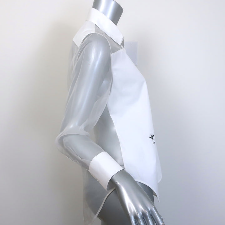 Christian Dior Cotton-Paneled Organza Blouse White Size 36 Button-Up Shirt NEW