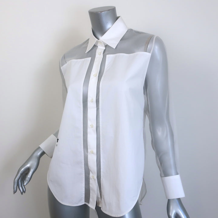 Christian Dior Cotton-Paneled Organza Blouse White Size 36 Button-Up Shirt NEW
