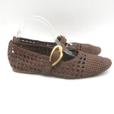Larroude Verona Macrame Mary Jane Ballet Flats Brown Leather Size 8.5