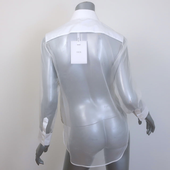 Christian Dior Cotton-Paneled Organza Blouse White Size 36 Button-Up Shirt NEW