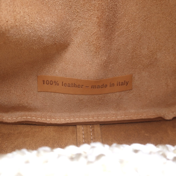 Forte_Forte Small Bucket Bag Crocheted Raffia &amp; Tan Leather Crossbody NEW