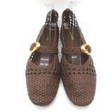 Larroude Verona Macrame Mary Jane Ballet Flats Brown Leather Size 8.5